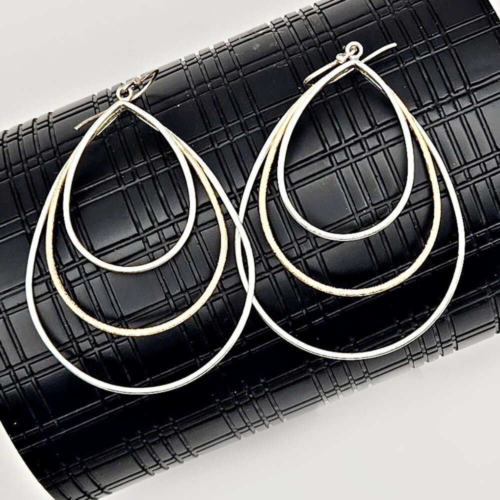 Sterling Silver Gold Teardrop Earrings MWS Thailand Triple Drop Dangle